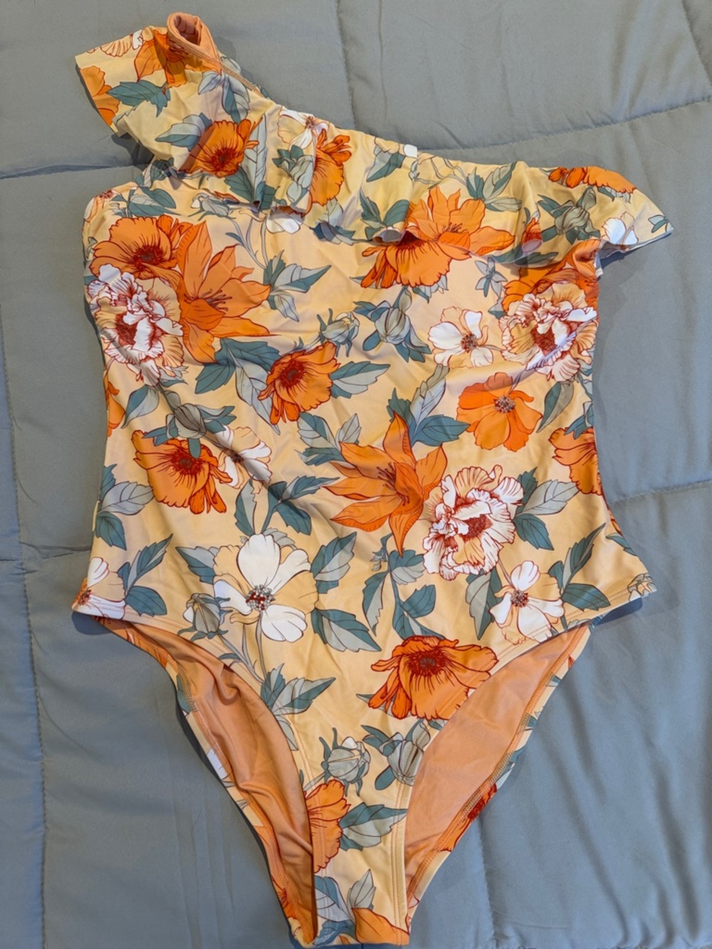 Cupshe One-Shoulder Floral One-Piece Swimsuit - Orange, Cream, Green, Blue